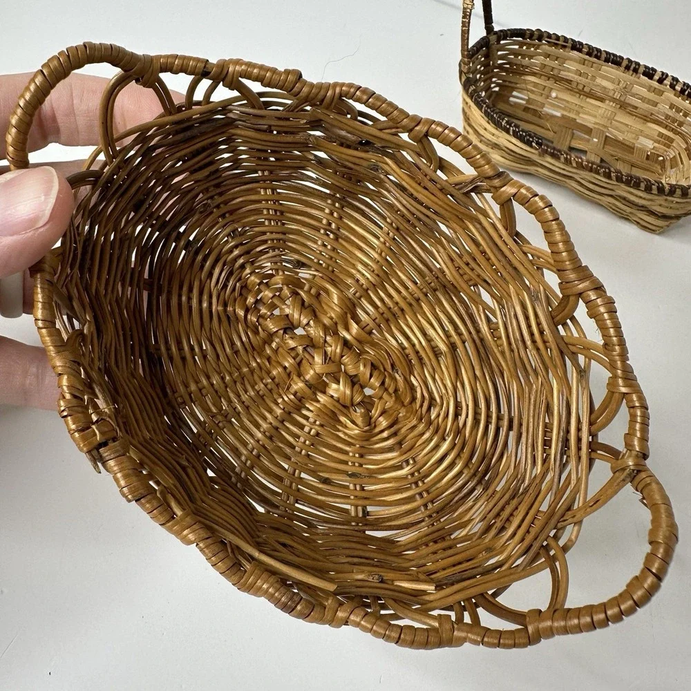 4 Miniature Handmade Woven‎ Baskets Doll Accessory Trinket Rustic Farmhouse 5